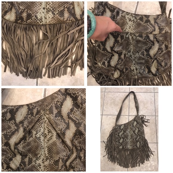 MUXO Leather & Suede Python Hobo Handbag - Picture 5 of 10